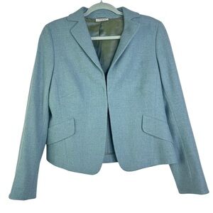 Akris Punto Sumptuous Aqua Jacket 100% Wool Light‎ Blue Hook & Eye Flaws US 12